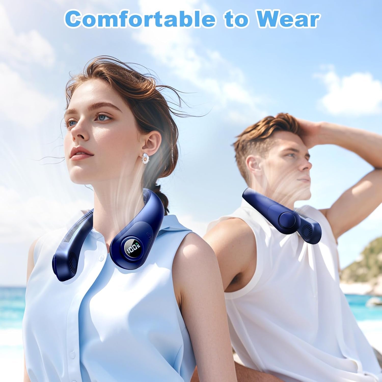 Portable Neck Fan That Blow Cold Air, LED Display, Rechargeable Hands-Free Wearable Cooling Personal Fan