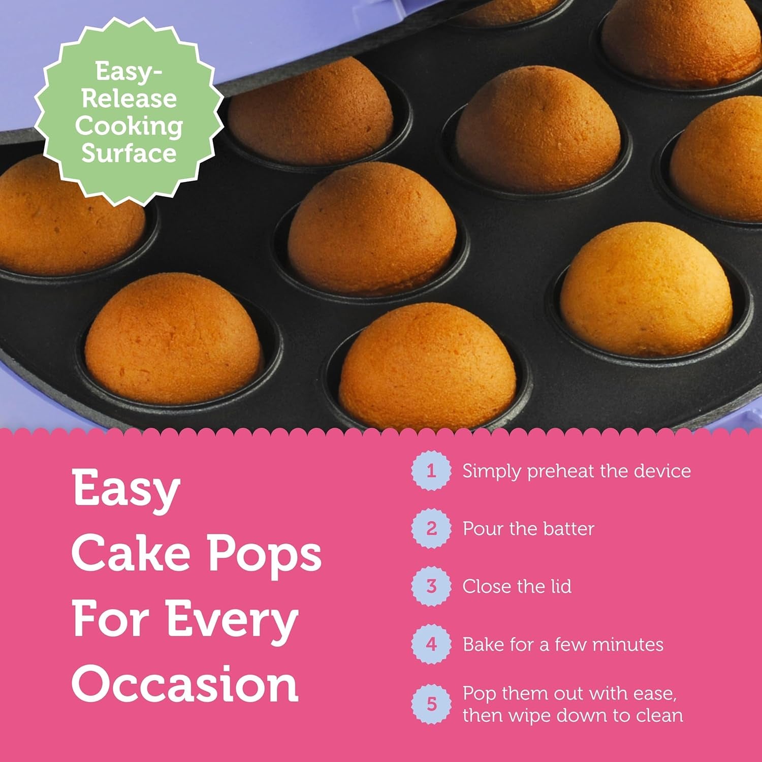 Cake Pop Maker by Select Brands - Kit for Birthdays & More - Includes Decorating Stand & 50 Sticks 