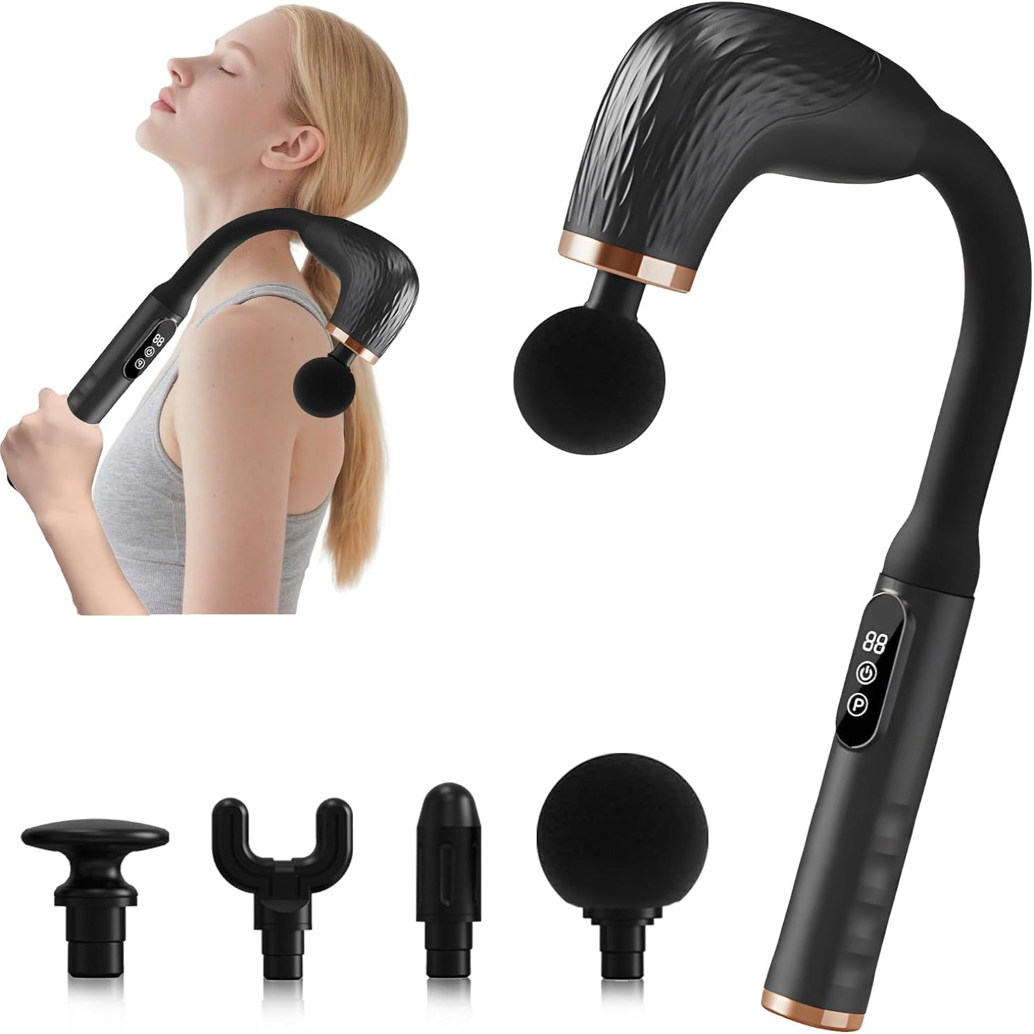 Massage Gun with Upgraded Extension Handle, Back Massager for Pain Relief Deep Tissue, 