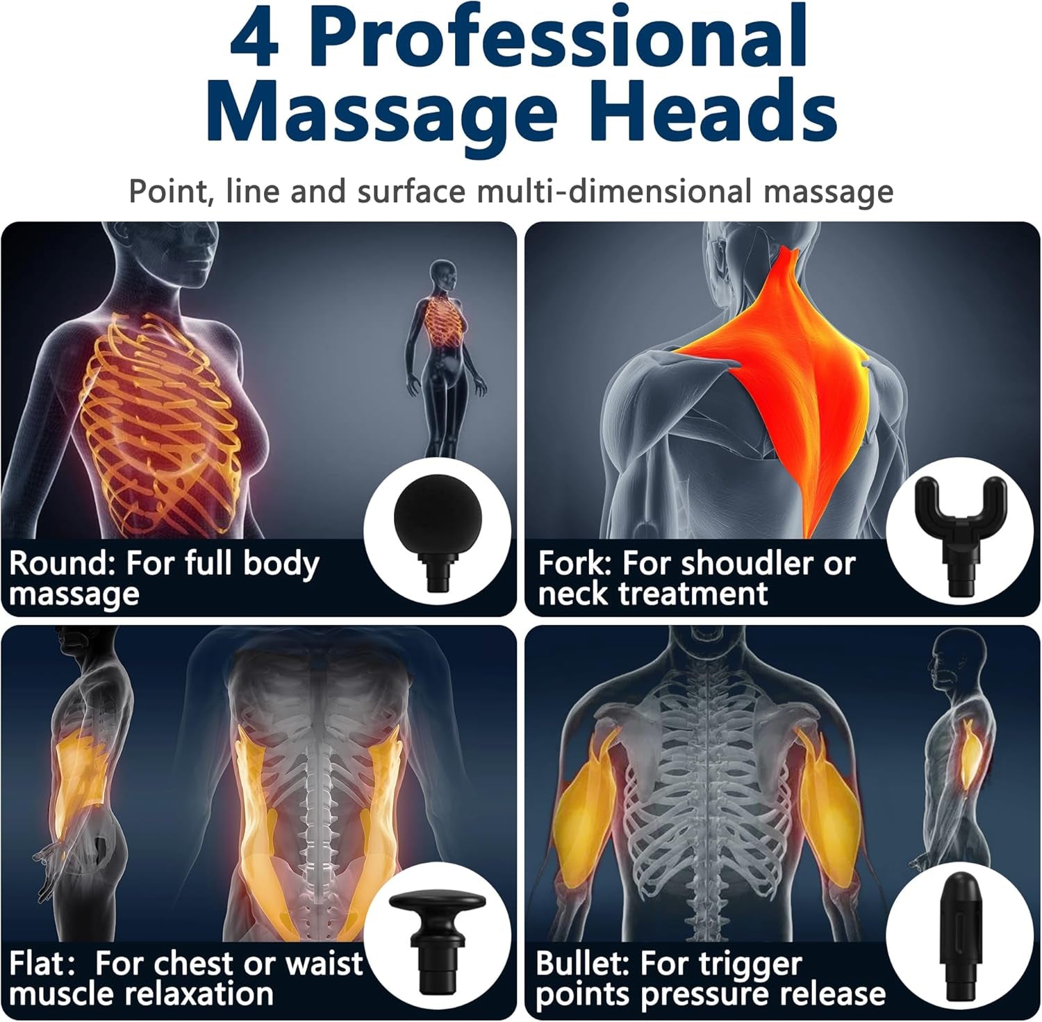 Massage Gun with Upgraded Extension Handle, Back Massager for Pain Relief Deep Tissue, 