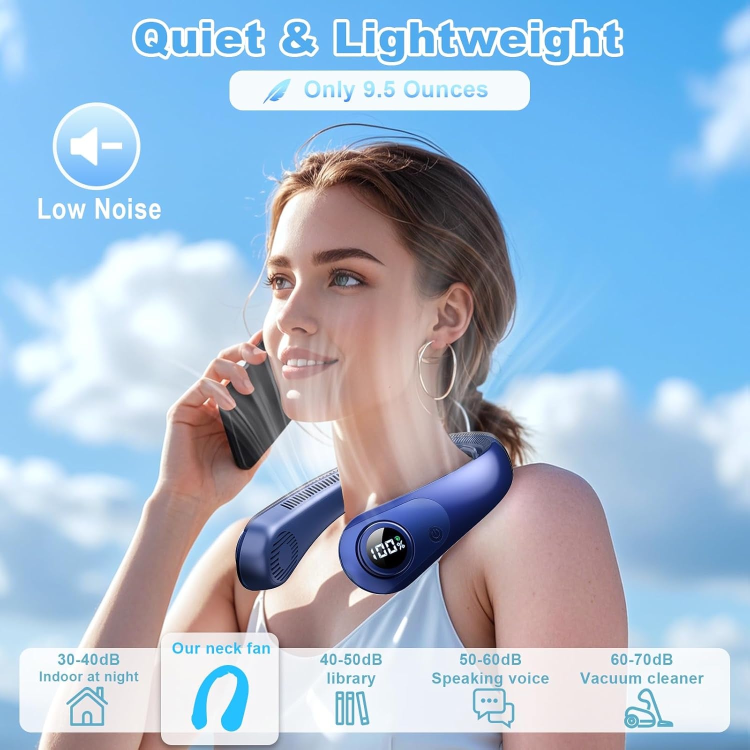 Portable Neck Fan That Blow Cold Air, LED Display, Rechargeable Hands-Free Wearable Cooling Personal Fan