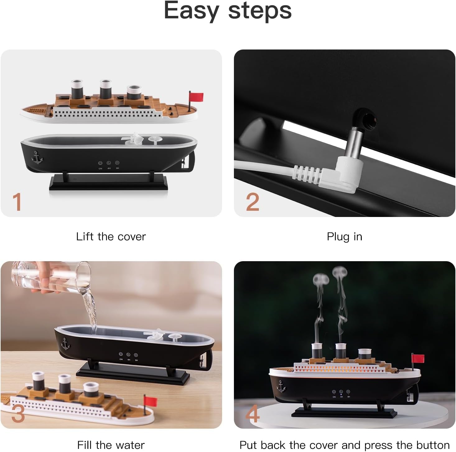 Titanic Essential Oil Diffuser Cool Mist Ultrasonic Aroma Aromatherapy Humidifier (Black White)