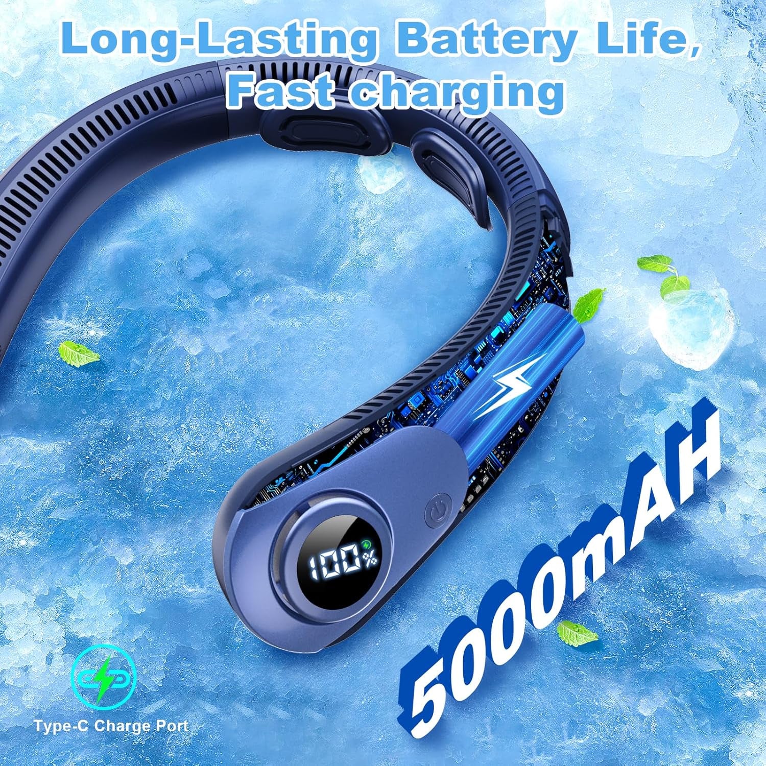 Portable Neck Fan That Blow Cold Air, LED Display, Rechargeable Hands-Free Wearable Cooling Personal Fan