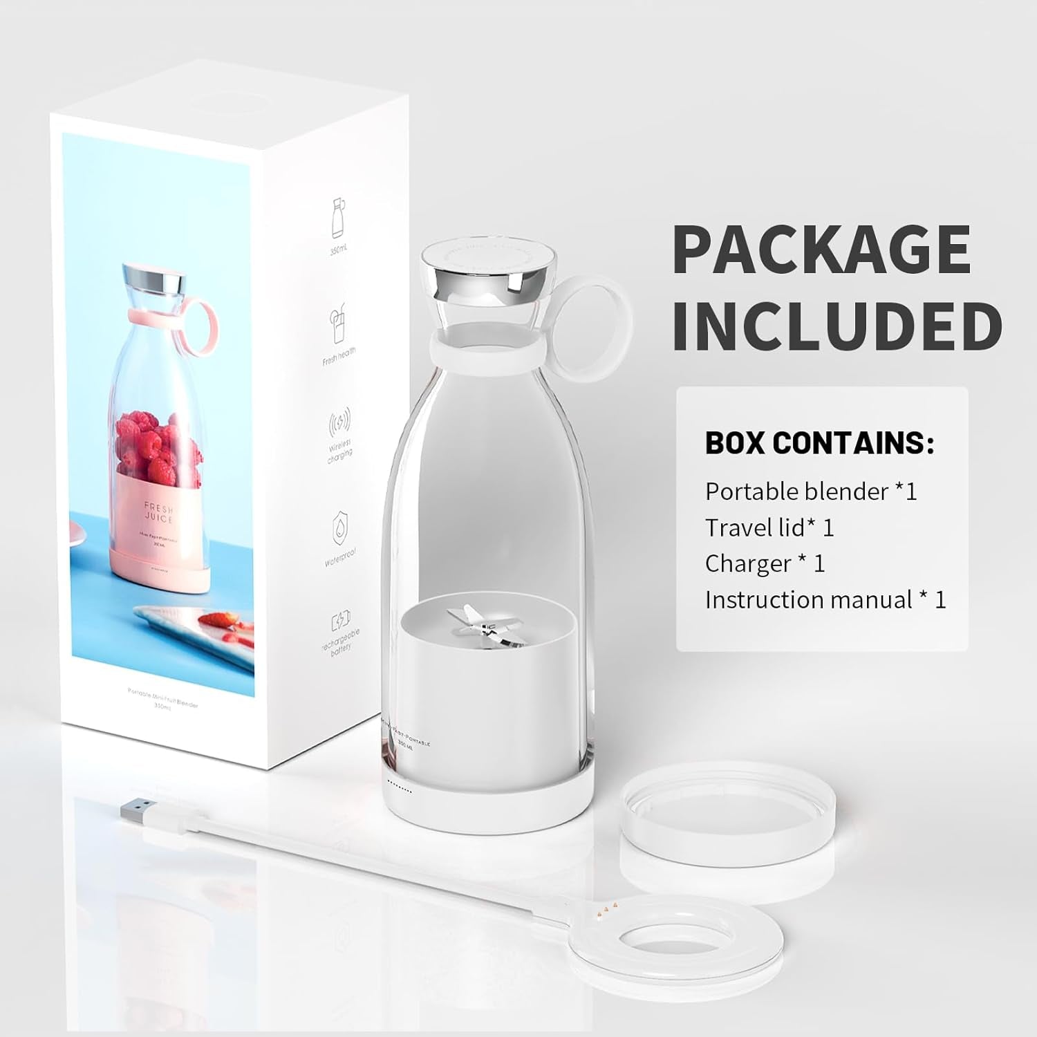 Portable Blender for Shakes and Smoothies with 11.83 Oz Travel Cup and Lid,